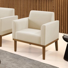 Poltrona Decorativa Isabella Pés Fixo em Madeira Castanho Suede Bege G19 - Gran Belo