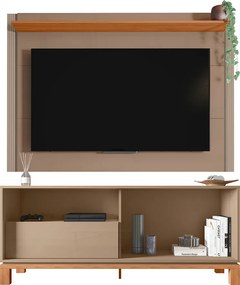 Painel TV 55 Pol 150cm com Rack Bancada para Sala Visari Marrom/Freijó C01 - D'Rossi