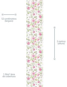 Papel de Parede Floral com Escrita Rosa 0.52m x 3.00m
