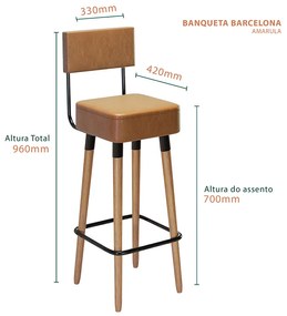 Banqueta Barcelona Pés Palito de Madeira Corano Amarula - Sheep Estofados - Marrom amarelado