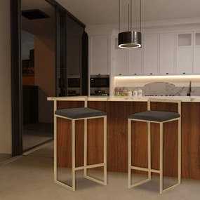 Banqueta Decorativa Jasmine Base Gold Suede Marrom G41 - Gran Belo