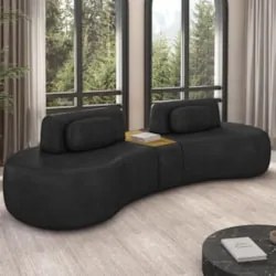 Sofá 4 Lugares 285cm Orgânico Com Mesa Mellanie Sintético Preto Z32 -