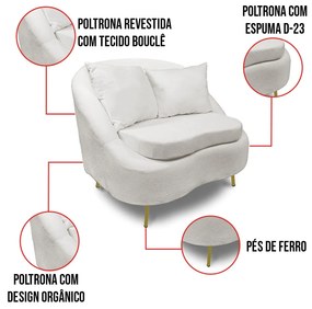 Poltrona Decorativa Orgânica Pé Ferro Dourado Zaya Bouclê C05 - D'Rossi - Off White