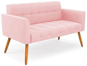 Sofá Namoradeira Elisa Suede Pés Palito Castanho - D'Rossi - Rosa Bebê