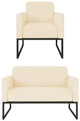 Kit Namoradeira e 1 Poltrona Decorativa Base Industrial Preta Maressa