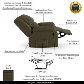 Poltrona do Papai Reclinável Sala de Cinema Madrid Power Elétrica USB Veludo Capuccino  G23