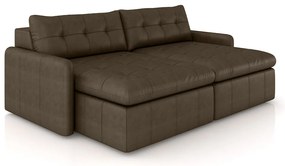 Sofá Retrátil Bipartido Sala de Estar Belém 224cm Couro Marrom Manchado G52 - Gran Belo