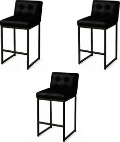 Banqueta Cozinha Alta com Encosto Industrial Kit 3 Preto Lirina PU C05 - D'Rossi - Preto
