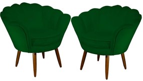 Kit 2 Poltronas Decorativas Pétala Pés Palito Suede Verde - Sheep Estofados