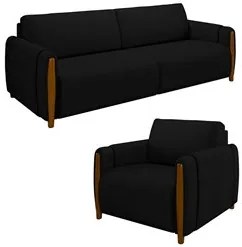 Conjunto Sofá 3 Lugares 223cm e Poltrona 98cm Amaranto M22 Veludo Pret