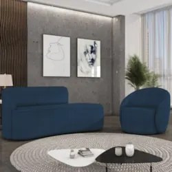 Sofá 3 Lugares 180cm Wendi e Poltrona Steve Boucle Azul I01  - Mpozena