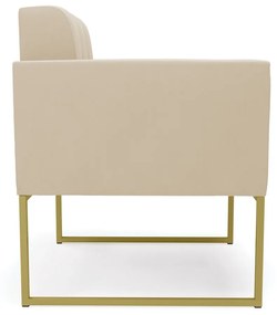 Kit 1 Sofá Namoradeira e 2 Poltronas Elisa Suede Bege Base Metálica Industrial Dourado - D'Rossi
