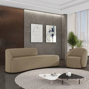 Sofá 4 Lugares Orgânico 220cm Morgan e Poltrona Lua Suede Marrom Rato D03 - D'Rossi