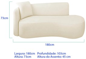 Divã Recamier Suíça Curvo Sala Recepção 180cm Lado Direito Bouclé