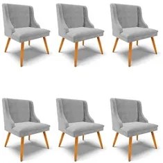 Kit 6 Cadeiras Estofadas para Sala de Jantar Pés Palito Lia Suede Cinz