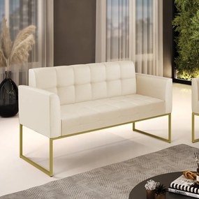 Sofá Namoradeira Elisa Corino Base Metálica Industrial Dourado - D'Rossi - Bege
