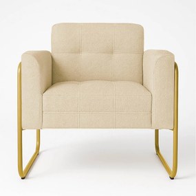 Poltrona Sala Industrial Alta Tubo Dourado Elisa Bouclê D03 - D'Rossi - Bege