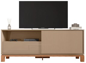 Bancada Átomo 150cm para TV até 55 com Porta de Correr Ripada e Gaveta MDP Sued/Freijo G11 -  Gran Belo
