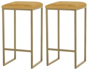 Kit 2 Banqueta Decorativa Billie Base Gold Suede Mostarda G41 - Gran Belo