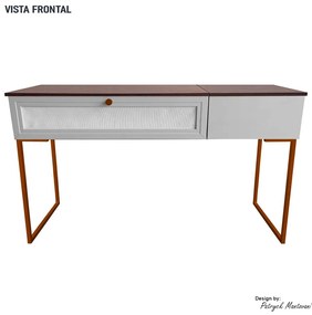 Penteadeira Escrivaninha Iron 136cm com Pés de Metal Imbuia/Bege/Cobre - Vizzato - Bege