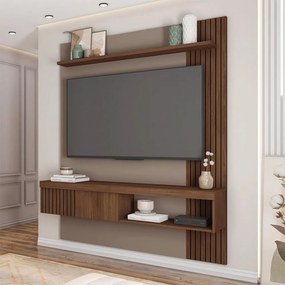 Painel Selina Ripado 150cm para TV até 55 com Porta de Correr e Prateleira MDP Fendi/Havana G11 - Gran Belo