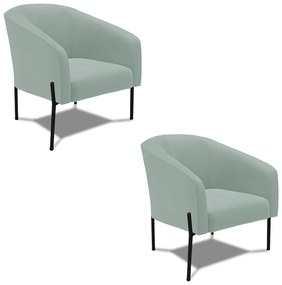 Poltrona Decorativa Pé de Ferro Preto Kit 2 Stella Cotelê Int/Veludo D03 - D'Rossi - Menta