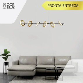 Pendente Anillo 20X120Cm Led 75W 3000K Bivolt Alumínio Preto E Dourado...
