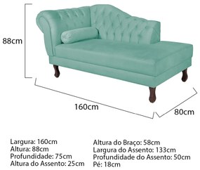 Recamier Diana 160cm Lado Direito Suede Azul Tiffany - ADJ Decor