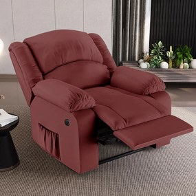 Poltrona do Papai Reclinável Sala de Cinema Madrid Power Elétrica Massagem USB PU Vermelho G23