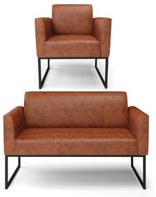 Sofá Namoradeira com Poltrona Base Industrial Preto Marisa Corano D03 - D'Rossi - Nozes