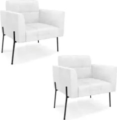 Poltrona Sala Pé Metal Preto Kit 2 Ana Sintético PU Branco - Ibiza