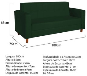 Sofá 2 Lugares Denver Suede Verde - ADJ Decor