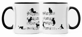 Caneca Gato Musical Cat Lover Nerd Branca com Alça Preta