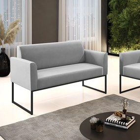 Sofá Namoradeira Base Industrial Preto Marisa Suede D03 - D'Rossi - Cinza