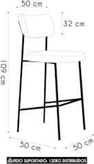 Banqueta Alta Bar Estofada Kit 10 Milli Linho Areia A14     - Mpozenat