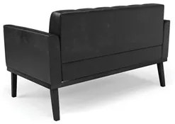 Sofá Namoradeira e 2 Poltronas Base Madeira Preto Ana Sintético PU Pre