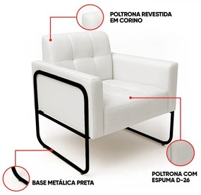 Poltrona Sala Industrial Alta Tubo Preto Elisa Sintético D03 - D'Rossi - Branco