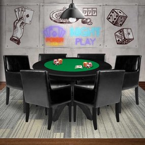 Mesa de Jogos Carteado Redonda Montreal Tampo Reversível Preto com 6 Cadeiras Liverpool PU Sintético Preto Liso G36 G15 - Gran Belo