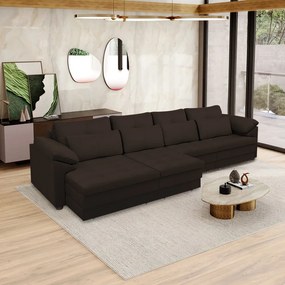Sofá Retrátil Elétrico Sala de Estar Nolan Bipartido 339cm Conforto Premium em Couro Marrom G58 - Gran Belo