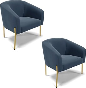 Cadeira Sala de Jantar Pé de Ferro Dourado kit 2 Stella Suede D03 - D'Rossi - Azul Marinho