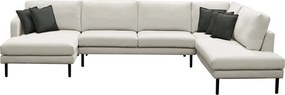 Sofá Decorativo Sala de Estar Osaka 430cm Modulado em U com Almofadas Pés em Madeira Linho Off White G89 - Gran Belo