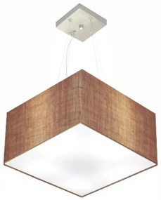 Lustre Pendente Quadrado Md-4195 Cúpula em Tecido 25/40x40cm Palha - Bivolt