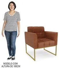 Sofá Namoradeira e 1 Poltrona Base Industrial Dourado Ana Sintético PU