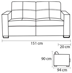 Sofá de Couro 2 Lugares Londres 151cm M06 Cor Preto 450 - ADJ DECOR