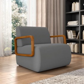 Poltrona Decorativa Sala de Estar Odessa Braços em Madeira Veludo Cinza G33 - Gran Belo