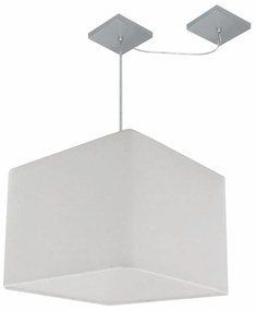 Lustre Pendente Quadrado Com Desvio Md-4268 Cúpula em Tecido 30/35x35cm Branco - Bivolt