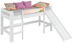 Cama Infantil Elevada C/ Escorregador Cortina Rosa - Branco