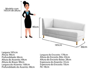 Recamier Valéria 185cm Lado Direito Suede Branco - ADJ Decor