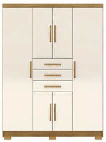 Guarda Roupa Casal Belga 6 Portas de Bater 3 Gavetas com Cabideiros Nature/OffWhite G98 - Gran Belo