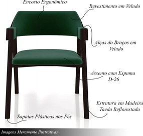 Kit 3 Cadeiras Sala de Jantar e Jogos Carteados Madeira Maciça Poker Veludo Verde/Tabaco G42 - Gran Belo
